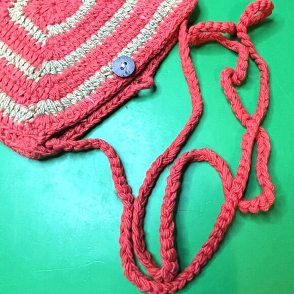 Gypsy Rose Orange Stripe Crochet Purse Nepal Handmade Cotton Boho Hippie Bag - Picture 2 of 12